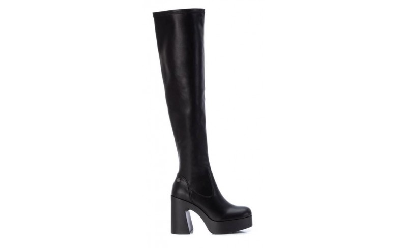 Refresh μαύρη over the knee μπότα με χοντρό τακούνι και φιάπα 171437 Γυναικείες  Μπότες